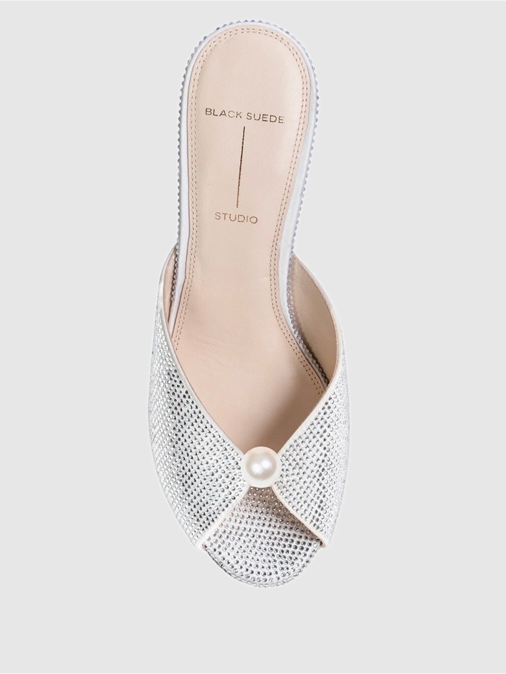 Black Suede Studio Veda 65 Shoes - Pearl Accent Silver Slide - Mule